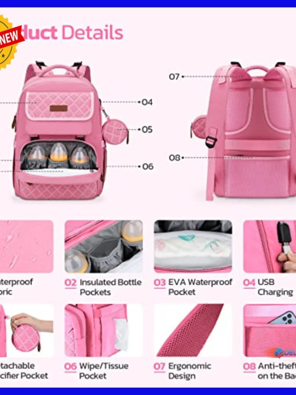 Large Expandable Diaper Backpack 29L-45L with Removable Bottle Bag USB Port